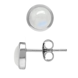 Silvershake 5MM Round Shape Cabochon Gemstones 925 Sterling Silver Stud Post Birthstone Earrings Jewelry for Women or Teens, Sterling Silver, natural rainbow moonstone,
