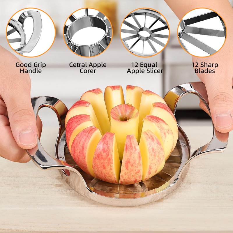 12 Slices Apple Slicer Large Heavy Duty Stainless Steel Easy