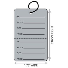 Large (1.75” X 2.875”) Gray Coupon Merchandise Tag with Perforation and String. Case of 2,000 Tags.