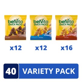 belVita Bite Size Snacks Variety Pack, Blueberry, Chocolate and Cinnamon Brown Sugar Crunchy Bites, 40 Snack Packs