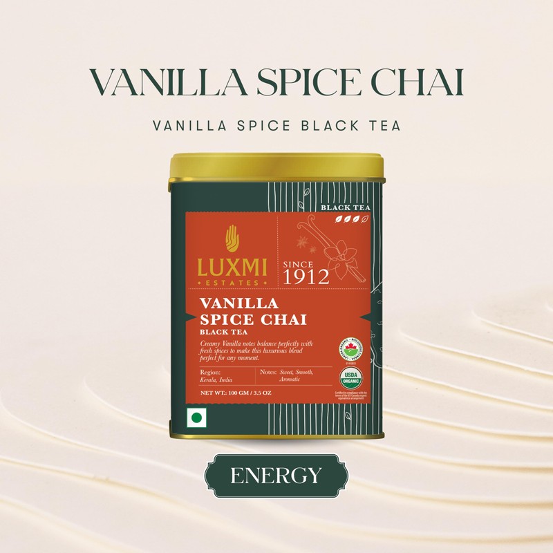 LUXMI Estates Vanilla Spice Chai 100Gm Loose Leaf Tin |