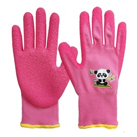 QEAR Safety Gardening Gloves for Children Aged 7 to 9 Years, Rubber Palm, Resistant to Water and Dirt, Pink