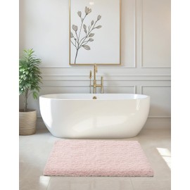 ILANGO Pink Bathroom Rugs 32" × 20" Non Slip & Super Absorbent Extra Thick Soft, Washable Bath Mat for Floor, Microfiber Plush Shaggy Bath Rug with Rubber for Bathtub Shower Room Sink