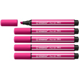 Premium Fibre-Tip Pen with Chisel Tip - STABILO Pen 68 MAX - Pack of 5 - Pink