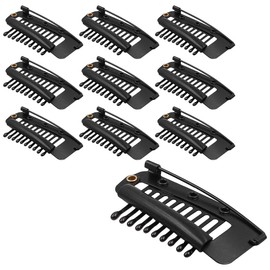 POFET 10 Pieces Hair Chunni Clips with Safety Pin 10 Teeth Stainless Steel Wig Clips Dupatta Clips Wig Clips U Shape Metal Clips (Black)