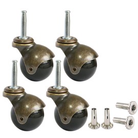 MySit 2 inch Ball Casters Wheels Brass Vintage Antique Furniture Caster Set of 4,Grip Neck Spherical Casters with 5/16" x 1-1/2" Swivel Caster for Furniture Legs, Cabinet, Sofa