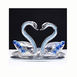 Crystal Swan, Crystal Swan Figurines, Couple Lover Swan Statues, Clear Crystal Swan Ornaments Collectibles, Paperweight Wedding Living Room Home Office Tabletop Decor Valentine's Day (5.5"/14cm, Blue)