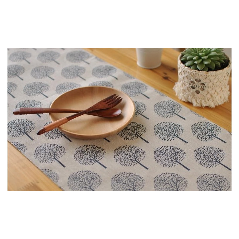 CosyAurora Linen Table Runner Mulberry Trees Beige, Seasonal Kitchen Dining