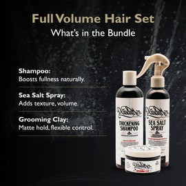 DandyMen Full Volume Hair Set for Men – Thickening Shampoo, Sea Salt Spray & Grooming Clay – 3-Step Styling Kit for Volume, Texture & Hold (Obsidian Cardamom)