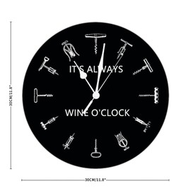 It's Always Wine O'clock Wall Clock PVC Battery Operated Clock Silent Non-Ticking 12x12 inch Farmhouse Decorative for Home Living Room Bedroom
