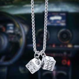 OIIKI Fuzzy Dice for Car Mirror, Metal Dice Car Rear View Mirror Pendant, Automotive Mirror Hanging Pendant Car Accessories for Car Interior Ornament Decoration