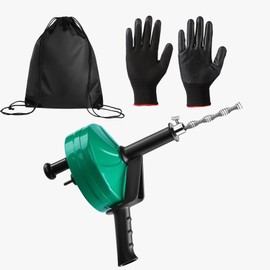 50 FT Drain Snake Auger - Flexible & Powerful Snake Drain Hair Remover Tool, for Kitchen, Shower & All Drains - Manual or Drill-Powered with Gloves, Storage Bag