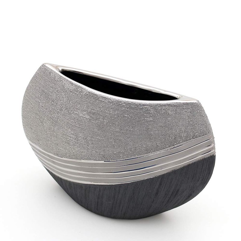 Dekohelden24 Elegant Modern Decorative Designer Ceramic Vase in Silver-Grey, 19
