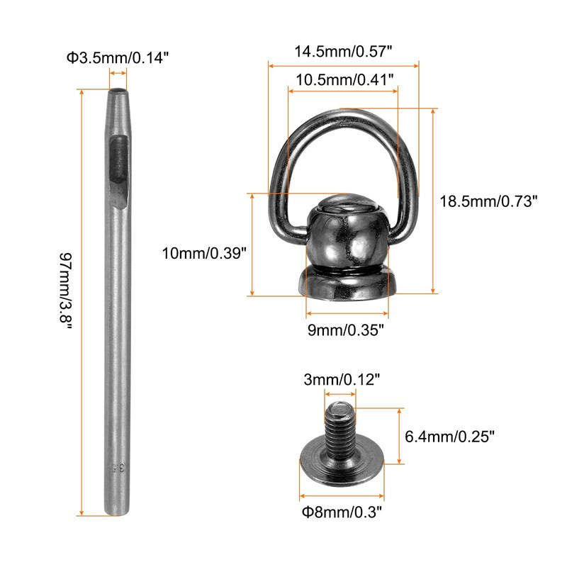 QUARKZMAN Pack of 6 Metal Rivets 8 mm D-Ring Button