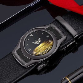 VANNANBA Cinturones de diseño para hombre, de piel auténtica con hebilla automática, regalo para hombres, Negro, 42"-45" Waist Adjustable