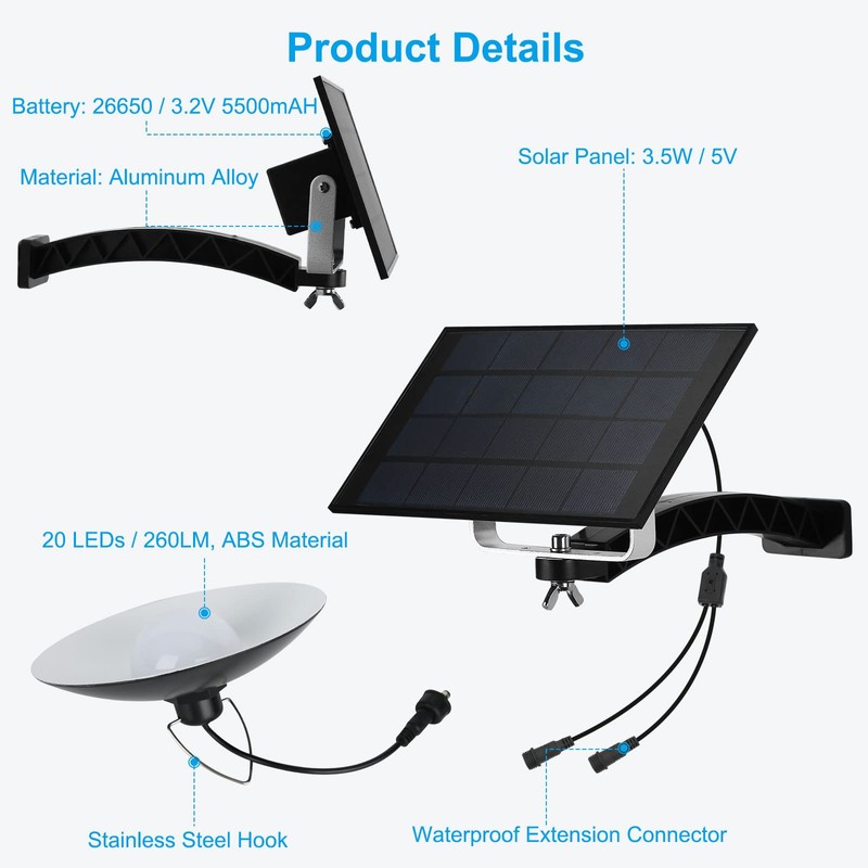 ENCOFT Solar Light Outdoor LED Hanging Lamp IP65 Waterproof Pendent