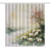 DIPQIMI Casual River Animal Sheep Shower Curtain, Tree Floral Bathroom