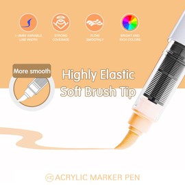 Mifuner Acrylic Paint Pens Set,3Colors Soft Brush Tip Acrylic Paint Markers, Direct-Liquid Ink System,Colored Marker Pen for Rocks,Wood,Ceramic,Canvas, Eggs DIY Painting Art Supplies.Black White Skin