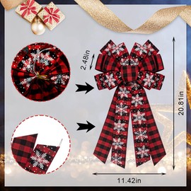 Estivaux 2 Pieces Christmas Bows for Wreath, Merry Christmas Wreath Bows Red Burlap Bow Winter Holiday Snowflake Craft Ribbon Bow Xmas Tree Topper Bows for Front Door Christmas New Year Decorations