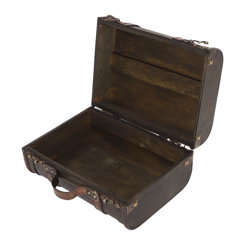 Retro Wooden Suitcase Home Party Artificial Leather Jewelry Necklace Storage