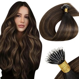 LaaVoo Nano Hair Extensions Real Human Hair Darkest Brown Balayage Light Brown Nano Beads Ring Hair Extensions 14 Inch 50 Strands 50g Straight Remy Hair Extensions #2/6/2