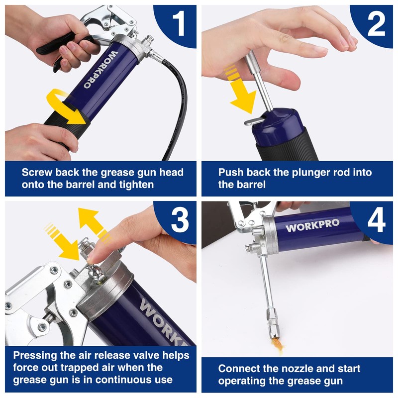 WORKPRO Grease Gun Kit, 6000PSI Heavy Duty Grease Gun with