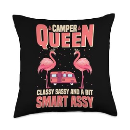 Camper Queen Classy Sassy Smart Funny Outdoor Camping RV Throw Pillow