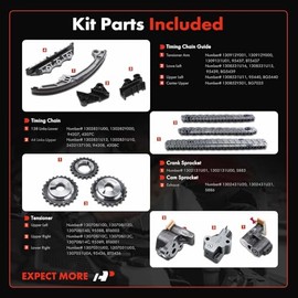 A-Premium Kit de Cadena Distribución c/Tensor, Piñón y Guía | Compatible con Nissan Pathfinder 2001-2004 & Infiniti QX4 2001-2003, [DOHC, V6 3.5L], Re