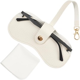 CREATCABIN Leather Sunglasses Case Portable Slim Glasses Case Bags Soft Eyeglass Case Pouch Lightweight Travel with Clasp Strap Cleaning Cloth Gift for Women Men Family Holiday White 6.37 x 3 Inch