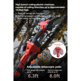 2-in-1 Cordless Pole Saw & Mini Chainsaw with 2 Batteries for Tree Trimming RED