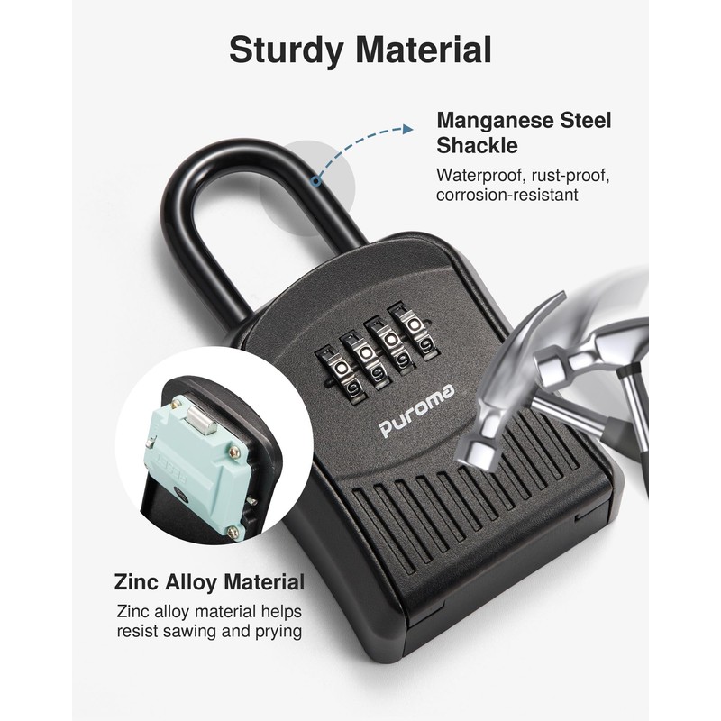 Puroma Lock Box Combination Key Lock Box, Wall-Mounted Portable Storage