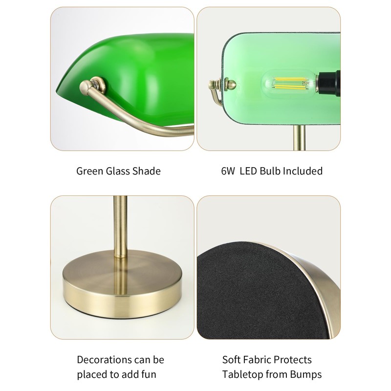 Newrays Traditional Green Glass Bankers Desk Lamp with Pull Chain
