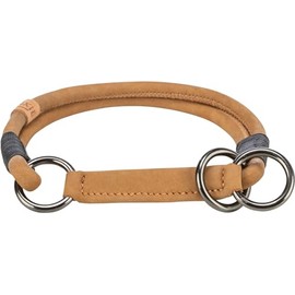 TRIXIE Zug-Stopp BE NORDIC Leather Dog Collar S Brown - Comfortable Dog Collar for Small Dogs with Pull Limitation - Robust & Elegant - 17111