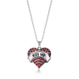 Inspired Silver - Kiss Me Red Candy - Silver Necklace for Women - Red Pave Heart Pendant Chain Necklace Jewelry Gift with Cubic Zirconia - Women's Necklace Charm with Lobster Claw Clasp