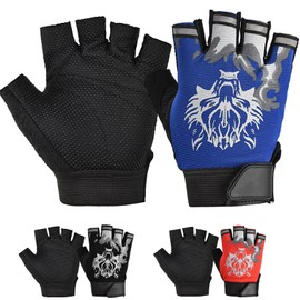 CubePlug Kids Boy Girl Cycling Climing Half Finger Gloves GEL Padded BMX Bike Fingerless [SPI] (Blue Wolf, XL)