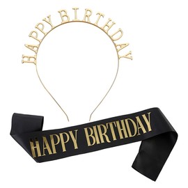 Lahviuu Birthday Sash Birthday Tiara Birthday Crown Birthday Decorations Headband Birthday Gifts for Girls Women,for Happy Birthday Party Supplies Favors(Black)