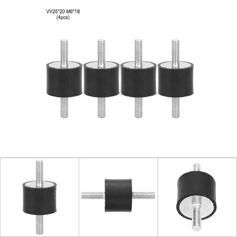 4pcs M6 Anti-Vibration Rubber Isolator Mounts with 2 Threaded Studs