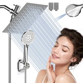 Airlex Shower Head Rain Shower Head with Handheld Spary, High Pressure Rainfall Showerhead and 4 Modes Handheld Shower Heads Built-in Power Wash with 71 Inch Stainless Steel Hose, 10'' Sliver