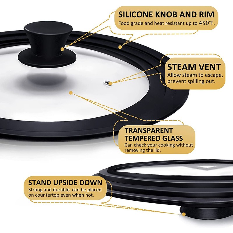 Ydeapi Universal Lids for Pots, Pans & Skillets - Fits
