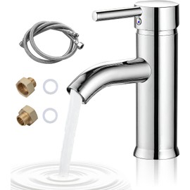 Monomando para lavabo,Grifo de Baño de un Solo Orificio,Caliente y Frío Ajustable,llave para baño de Latón Macizo sin Plomo,grifo monomando para lavabo con manguera,mezcladora para baño (Plateado)