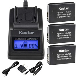 Kastar Ultra Fast Charger (3X Faster) Kit and Battery (3-Pack) for LP-E17 Battery LC-E17, LC-E17C Charger and EOS M3, EOS Rebel T6i, EOS Rebel T6s, EOS 750D, EOS 760D, EOS 8000D, Kiss X8i