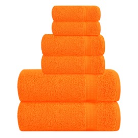 MyOwn 6 Piece Towel Set, 100% Combed Cotton - 2 Bath Towels, 2 Hand Towels, 2 Wash Cloths - 500 GSM Luxury Hotel Quality Ultra Soft Highly Absorbent Towel Set for Bathroom - Orange