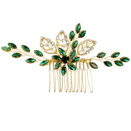 LLSME Bridal Hair Comb, Green - Handmade Pearl, Alloy, and Crystal/Glass Rhinestone Hair Clips, Vintage Style Hair Pin, Sparkly Hair Accessorie for Women and Girls