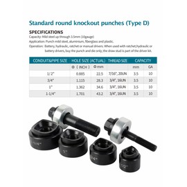 AMZCNC Manual Knockout Punch Kit, Heavy Duty Metal Sheet Knock Out Box Hole Cutter Conduit Punch Driver Die Set ((Conduit Hole Size) 1/2"~1-1/4" Knockout Punch kit)