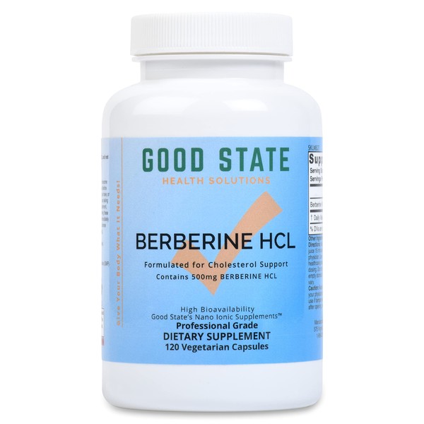 Good State Berberine HCL 500mg Nano Ionic Dietary Supplement Capsules for Men and Women, Formulated for Cholesterol Support, 120 Count Bottle