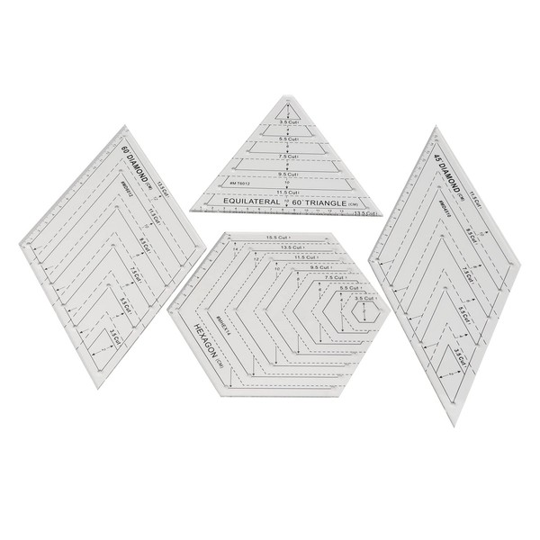 LGEGE 4 Pieces Quilting Ruler Set, 45/60 Degree Diamond Hexagonal and Triangle Ruler for Designers and Tailors, Perfect for Drawing, DIY Quilting, Sewing Projects