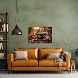 XLMDYYSW Vintage Coffee Sign Wall Art Kitchen Pictures Coffee Cup and Bean Canvas Prints Rustic Family Cafe Bar Painting for Dining Room Home Decor Framed (Black, 12L x 18W)