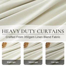 Ivory White Pinch Pleated Complete Blackout Curtains & Drapes 108 Inches Long 2 Panels Set, Flax Linen Room Darkening Soundproof Window Curtains with Hooks Rings for Bedroom Living Room Track System