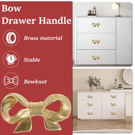 PTMTFYL 2 Pcs Bow Drawer Knobs, Brass Bow Shape Cabinets Handle, Gold Drawer Pulls, Bow Tie Dresser Knobs, Decorative Elegant Cupboard Pulls, Wear Resistant Bow Furniture Knobs for Dresser Wardrobe