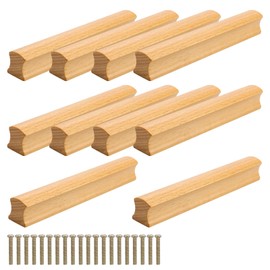 LERANXIN Pack of 10 Wooden Cabinet Handles, Bow Handles, Furniture Handles, Wood, 150 mm Wooden Handles for Cabinets with 20 Screws, Kitchen Door Handles for Kitchen Furniture and Chest of Drawers